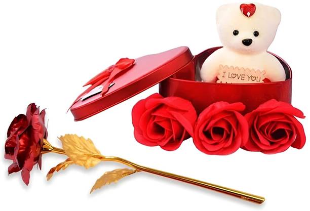 LoveGift Red Golden Rose Gift Heart Shaped Love Gift Box | Rose Gift Box Red, Gold Rose Artificial Flower
