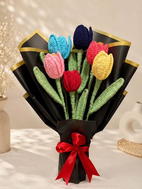 RRCozyKnot Black, Blue, Pink, Red, Green Tulips Artificial Flower