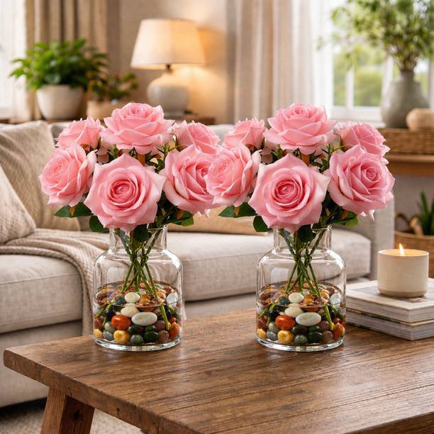 Darshon Artificial Rose (7 Head) Flower Bunch Pink Rose Artificial Flower