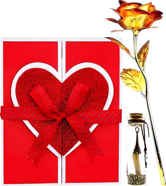 LoveGift Golden Rose Gift with Message Pills & Love Card Gift Set | Valentine Day Gift Gold Rose Artificial Flower
