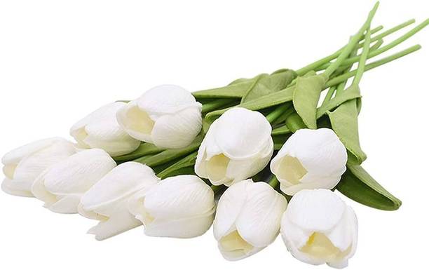 DNEnterprises Artificial Tulip Flower Sticks for home, Office Decoration(6 Pcs White) White Tulips Artificial Flower