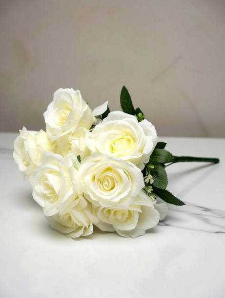 Daissy Raise Artificial White Rose Flowers Bunches for Vase (7 Heads, Flower Pack Of 1) Multicolor Rose Artificial Flower