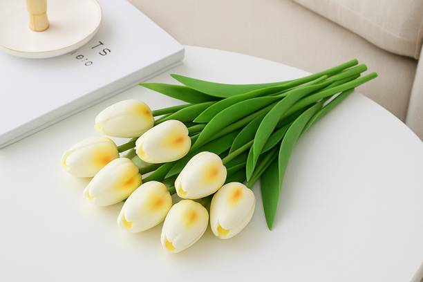 Ikko White, Orange Tulips Artificial Flower