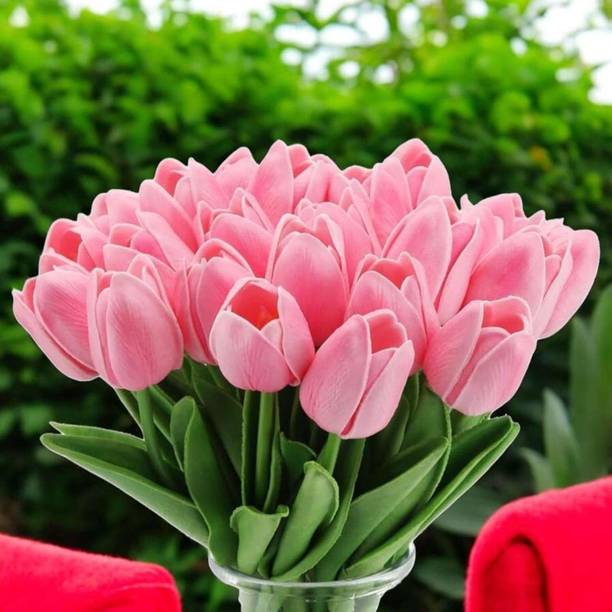 Saudeep India Pack of 25 Artificial Pink Tulip Flower Bunch 34cm Decor Pink Tulips Artificial Flower