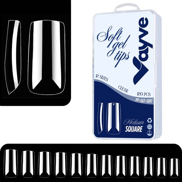 Vayve Soft Gel Nail Tips | Artificial Nail Full Clear Medium Square Nail Extension Set Clear - False Nails Full Cover Soft Nail Tip | Nail Salons DIY Nail Art with Box