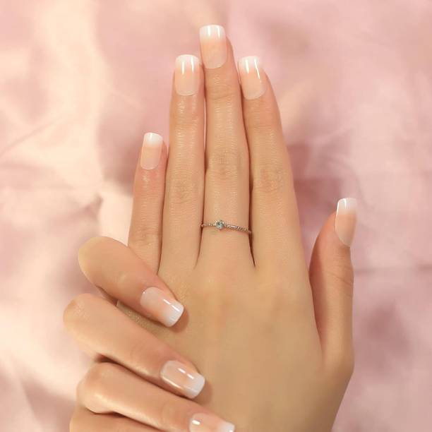 The NailzStation nails artificial nail fake designer press on extension with design glue french Natural