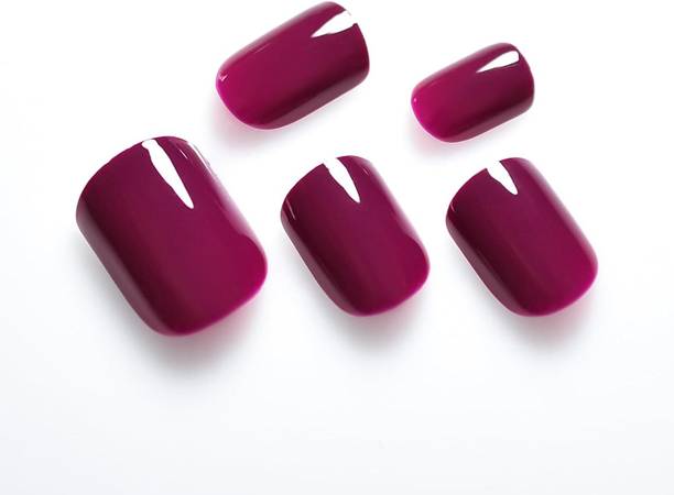 The NailzStation nails artificial nail fake designer press on extension with design glue french Maroon