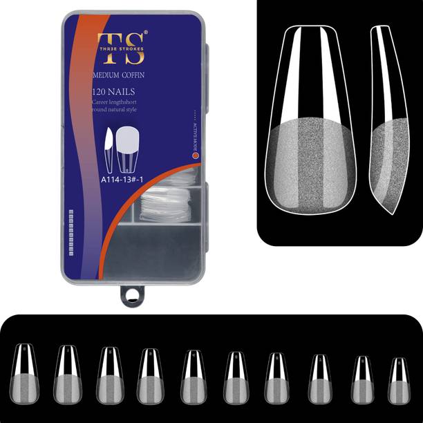 THR3E STROKES Soft Gel Nail Tips | Artificial Nails Medium Coffin False Nails Extension Set Full Cover Soft Nail Tips | Nail Salons DIY Nail Art with Box