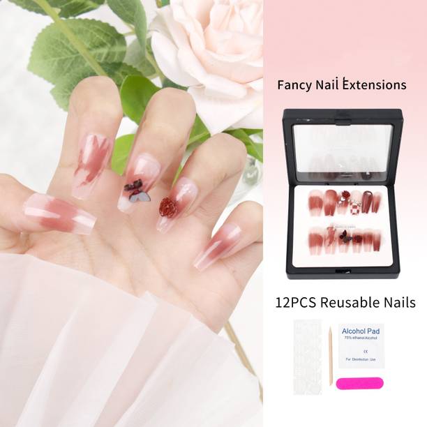 Scheibe Handmade 12 pcs Press on nails Fake nails for girls best nail extension Brown, Transparent