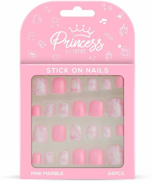 Renee Princess Stick On Nails, Pink Marble Pink