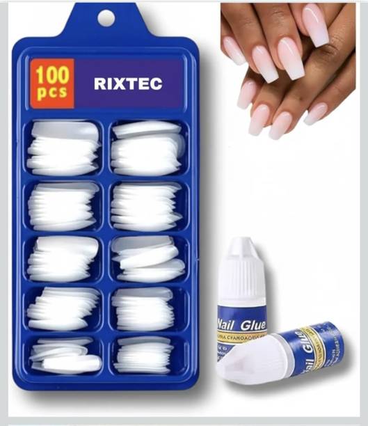 Kites beauty 100 Pcs Artificial Nail Tips Set with Nail Glue White