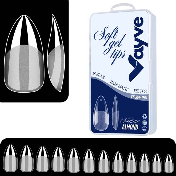 Vayve Soft Gel Nail Tips | Artificial Nail Half Matte Medium Almond Nail Extension Set Clear - False Nails Full Cover Soft Nail Tip | Nail Salons DIY Nail Art with Box