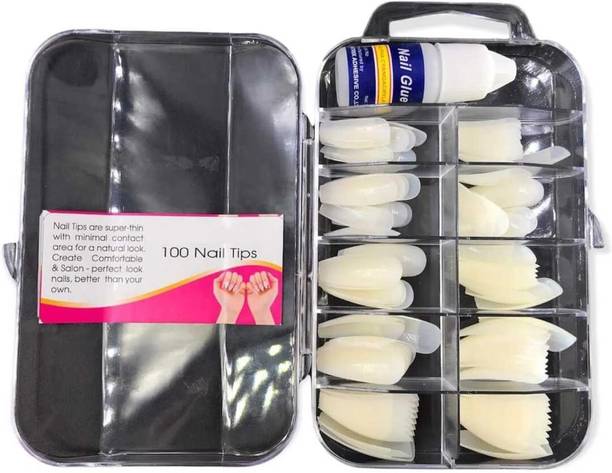 EZELFLOW BEAUTY 100 Pcs Best French Artificial Fake Nails Nail art Nail Extension With Mini Glue Natural