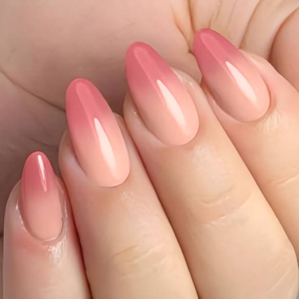 The NailzStation artificial designer nails extension ombre fake press on with glue polygel kit natural, pink