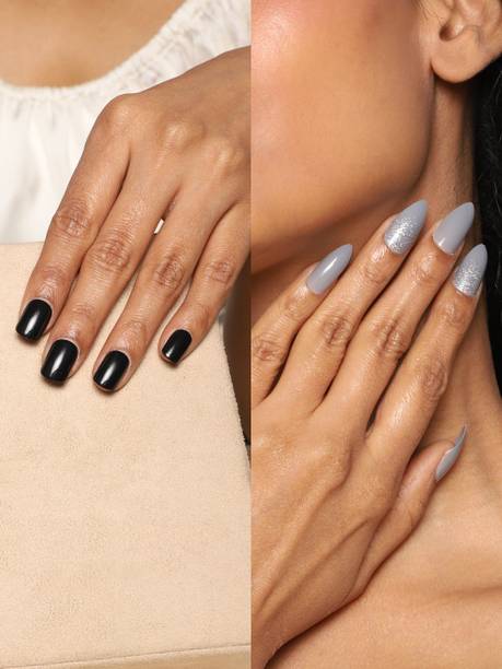 Dashing Diva Press Magic Reusable Acrylic Press on Nails Extension With Quick Dry Nail Glue, Pack of 2 Rich Black, Cherry Wood