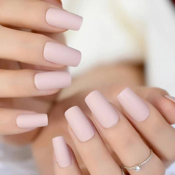 The NailzStation nails artifical nail fake designer press on extension with design glue Matte Beige