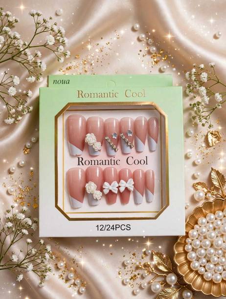 CATCHY Nail art/ artificial nails/Press on nails/nail extension NUDE PINK WITH WHITE