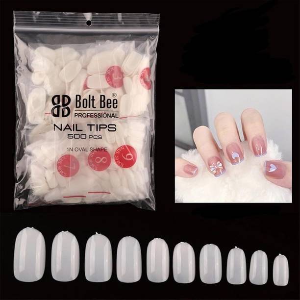 BOLT BEE Nail Tips Full Cover False Nails for Acrylic Extension, Salon & DIY Nail Art Clear