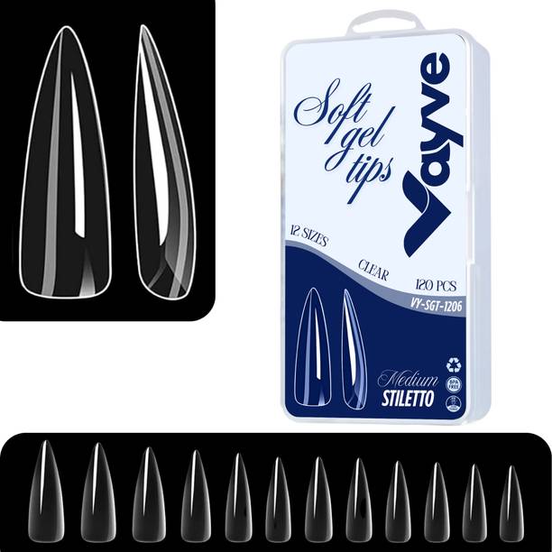 Vayve Soft Gel Nail Tips | Artificial Nail F/ Clear Medium Stiletto Nail Extension Set Clear - False Nails Full Cover Soft Nail Tip | Nail Salons DIY Nail Art with Box