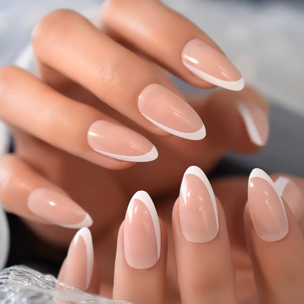 The NailzStation nails artificial nail fake designer press on extension with design glue French Natural
