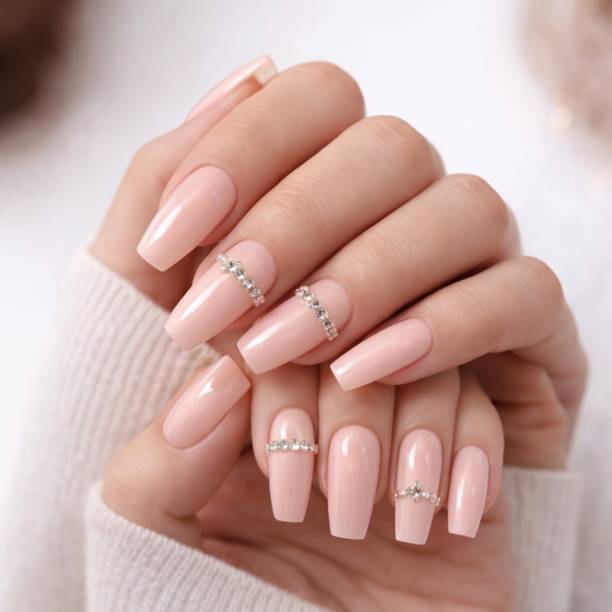 HUDA CRUSH Artificial Press On Nails Extension Set with Design | Peachy Nude Nail Art N-5