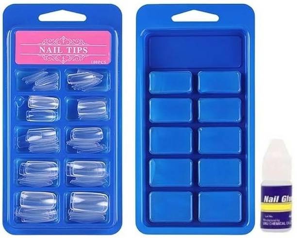 ROODILES Artificial Nails 100 Pcs & Glue – Fake Nails , Arcylic Nails Extension Transparent