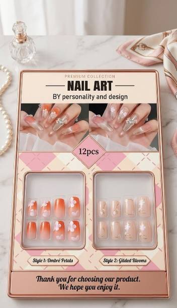 Shanaya nails artificial nail fake designer press on extension printed design multicolour