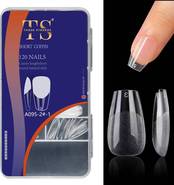 THR3E STROKES Soft Gel Nail Tips | Artificial Nails Short Coffin False Nails Extension Set Full Cover Soft Nail Tips | Nail Salons DIY Nail Art with Box