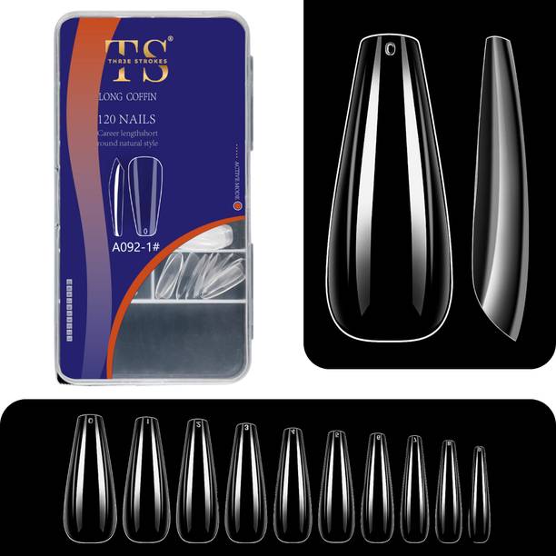 THR3E STROKES Soft Gel Nail Tips | Artificial Nails Long Coffin False Nails Extension Set Full Cover Soft Nail Tips | Nail Salons DIY Nail Art with Box