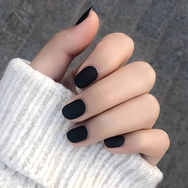 The NailzStation nails artificial nail fake designer press on extension with design glue Matte Black
