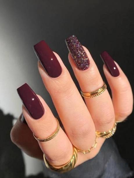 VGroot nails artificial nail fake designer press on extension with design glue Glitter Maroon