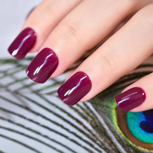 The NailzStation nails artificial nail fake designer press on extension with design glue french Maroon
