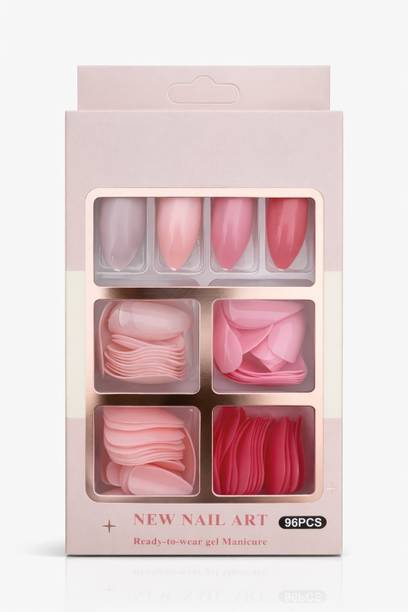 Alovra nails artificial nail fake designer press on extension with design glue 96 Nails Multicolor