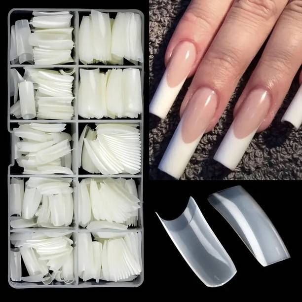 luzimaisa 100 PC /Set Artificial Nail/Nails with glue.Nail extension tips White