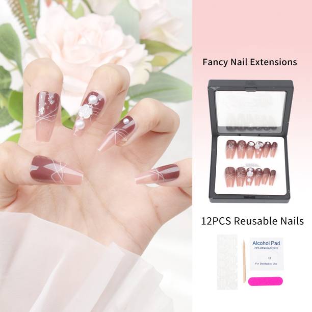 Scheibe Handmade 12 pcs Press on nails Fake nails for girls best nail extension Brown