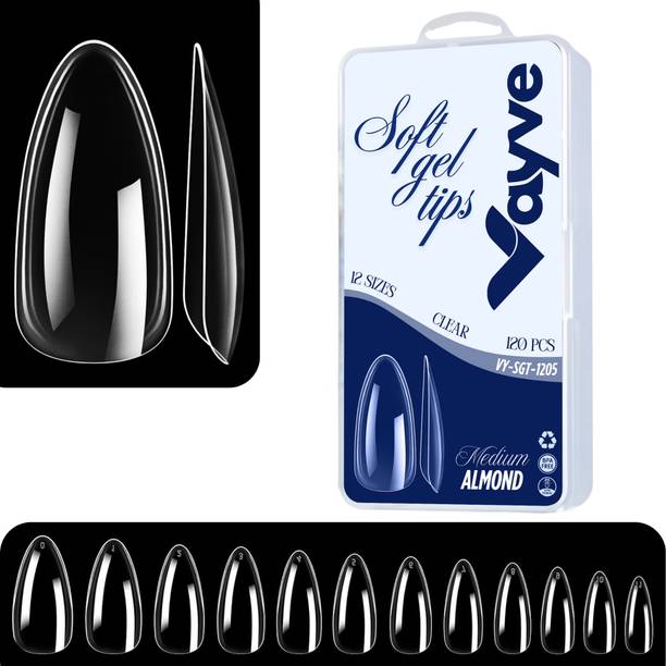 Vayve Soft Gel Nail Tips | Artificial Nail Full Clear Medium Almond Nail Extension Set Clear - False Nails Full Cover Soft Nail Tip | Nail Salons DIY Nail Art with Box