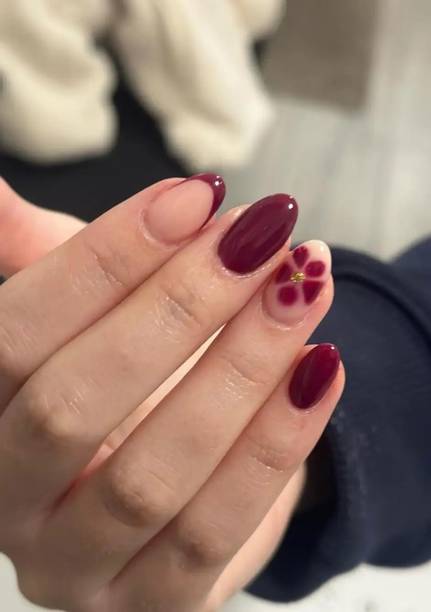 VGroot Floral nails press on extensions fake artificial nail designer nail art kit glue Red