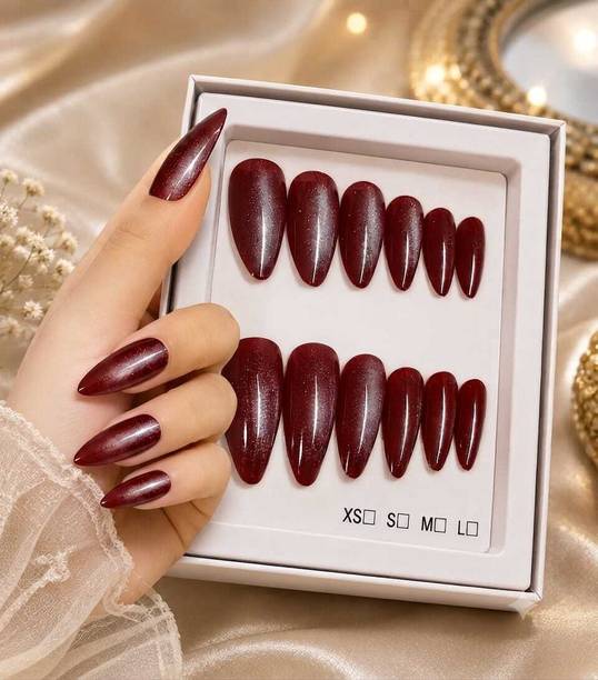 house of common nail art/ artificial nails/cat eye nails/nail extension Maroon