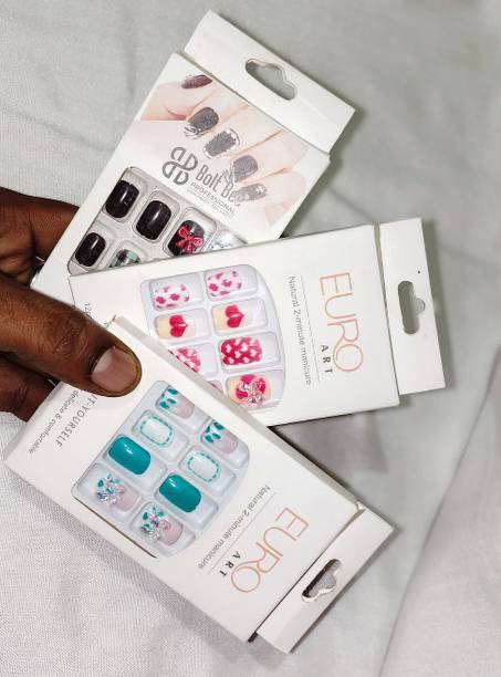 SKE Press on fake artificial nail extension set with nails apply kit for girls women multicolor