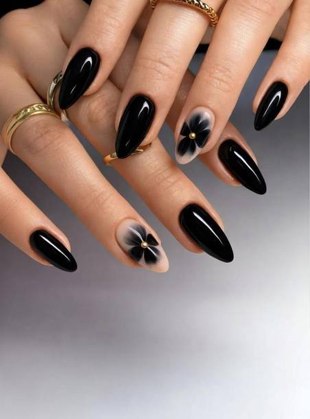 AMOK STORE fake nails with glue, nail extension tips , false nail, nail art kit,2 Black