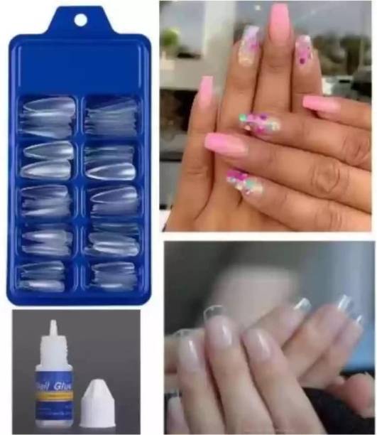 glambelle New Fake Nails, Artificial Nails, Transparent Nails Multicolor