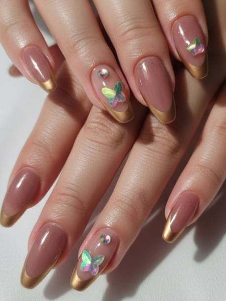 The NailzStation nails artificial nail fake designer press on extension with design glue studded Maroon
