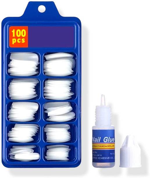 LA VENUST Professional 100-Piece Artificial Nails with 1 glue - Nail Salon Quality WHITE