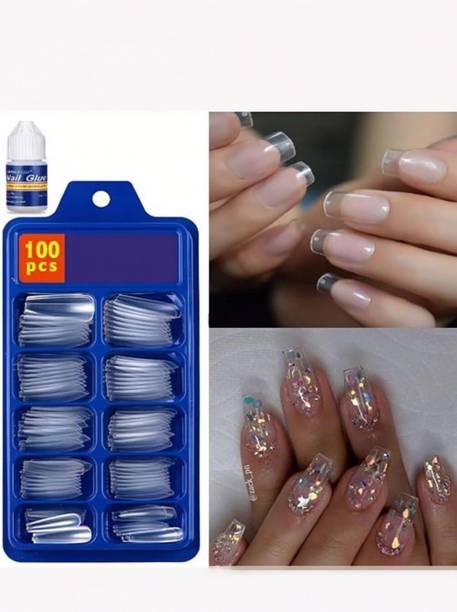 ROODILES Artificial Nails 100 Pcs & Glue – Fake Nails , Arcylic Nails Extension Transparent