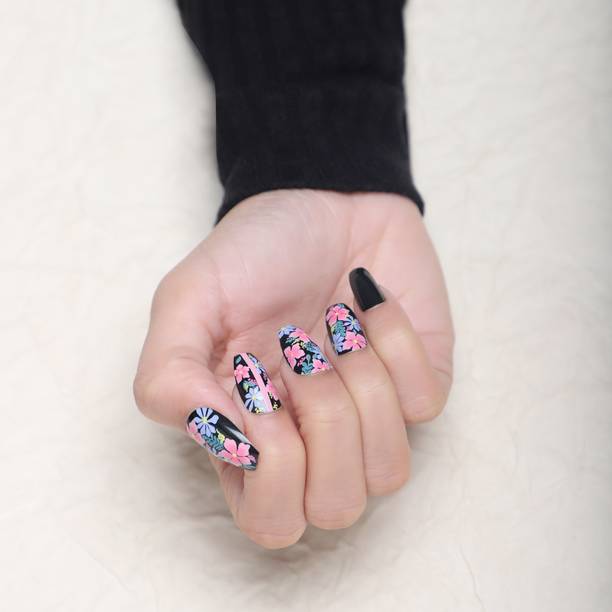 Lick - Press on Nails Reusable Fake/False Ballerina Nails Tip for Women and Girls, Nail Extension Black