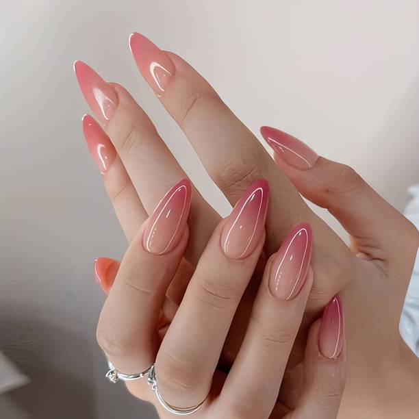 The NailzStation nails artifical nail fake designer press on extension with design glue Ombre Pink