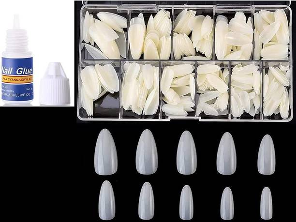 imelda Fake Nail Artificial False Nails Tips With Glue WHITE