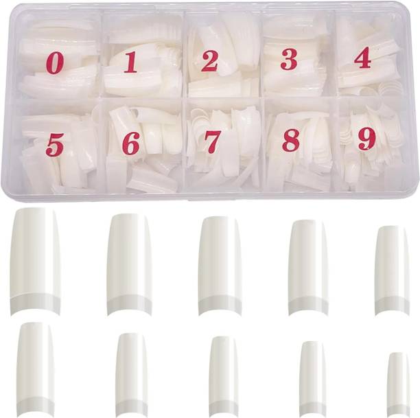 MISS EVER French Acrylic False Nails Tips for Extension & Nail Art - 500 Pcs Pack (10 Sizes 0-9), Translucent Milky White Natural Color