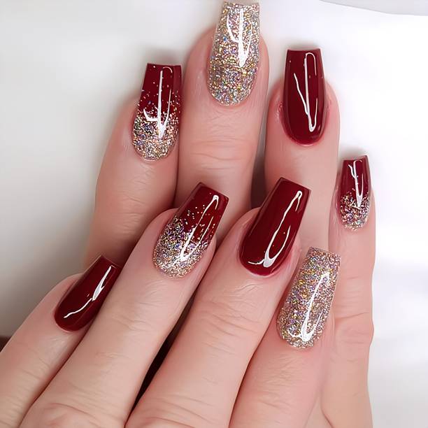 VGroot pack of 20 fake artificial designer extension press on nails bridal for wedding red