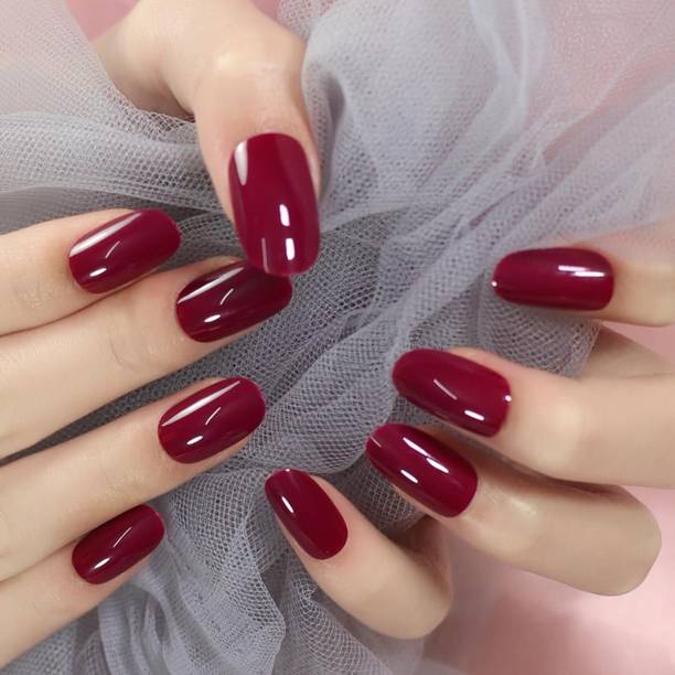 The NailzStation nails artifical nail fake designer press on extension with design glue Glossy Pink